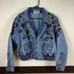 Pat & Janet Vintage 80’s 90’s Denim Jean Jacket Sequins Studded